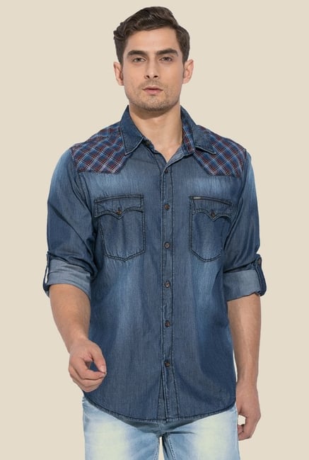 Mufti Blue Solid Full Sleeves Shirt Mufti Blue Solid Full Sleeves Shirt