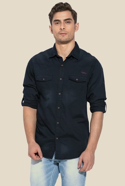 Mufti Navy Solid Cotton Shirt Mufti Navy Solid Cotton Shirt
