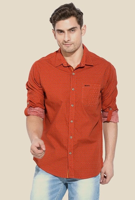 Mufti Orange Printed Slim Fit Shirt Mufti Orange Printed Slim Fit Shirt