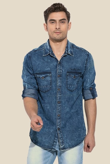 Mufti Denim Blue Solid Shirt Mufti Denim Blue Solid Shirt