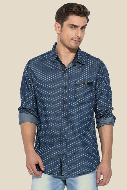 Mufti Blue Printed Full Sleeves Cotton Shirt Mufti Blue Printed Full Sleeves Cotton Shirt
