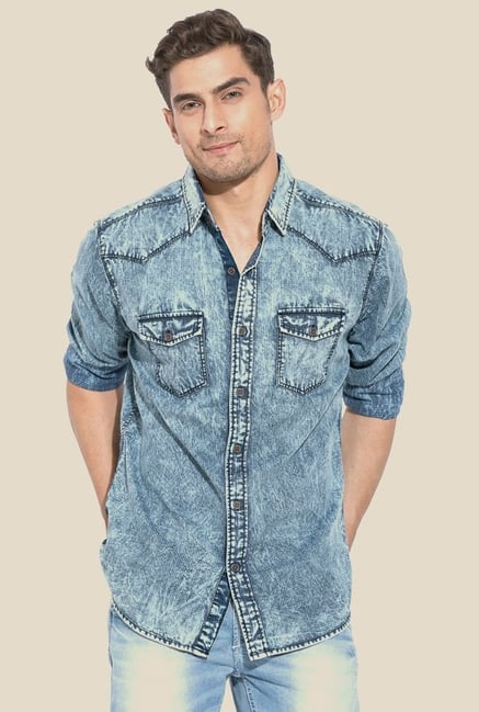 Mufti Blue Denim Solid Shirt Mufti Blue Denim Solid Shirt