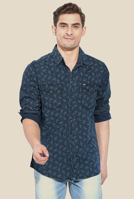 Mufti Blue Printed Full Sleeves Shirt Mufti Blue Printed Full Sleeves Shirt