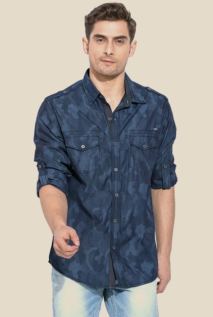 Mufti Blue Printed Camo Shirt Mufti Blue Printed Camo Shirt