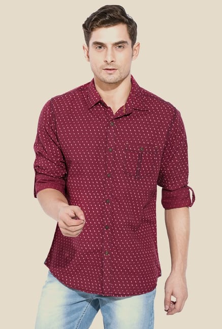 Mufti Maroon Printed Shirt Mufti Maroon Printed Shirt