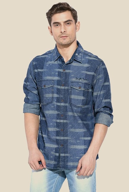 Mufti Blue Printed Slim Fit Shirt Mufti Blue Printed Slim Fit Shirt