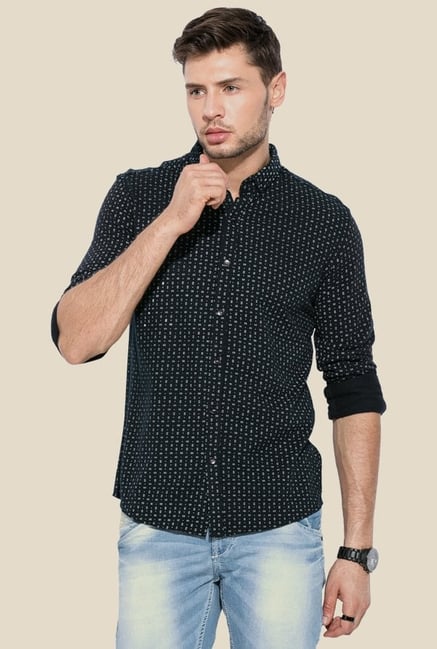 Mufti Navy Printed Button Down Collar Cotton Shirt Mufti Navy Printed Button Down Collar Cotton Shirt