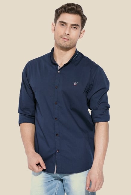 Mufti Navy Solid Button Down Collar Shirt Mufti Navy Solid Button Down Collar Shirt