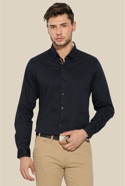 Mufti Navy Printed Slim Fit Cotton Shirt Mufti Navy Printed Slim Fit Cotton Shirt