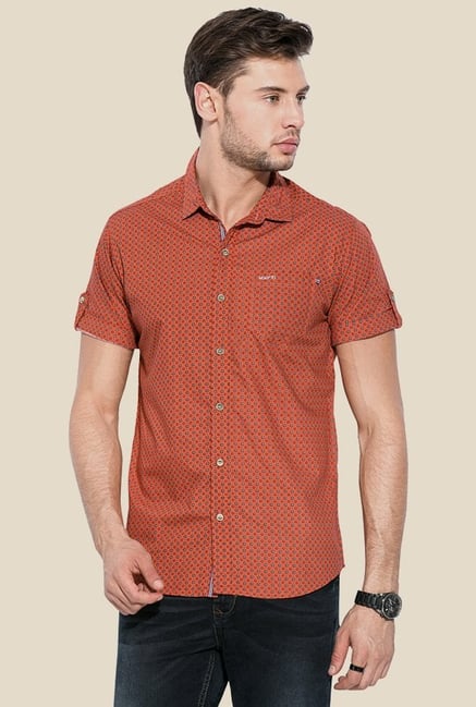 Mufti Orange Printed Shirt Mufti Orange Printed Shirt