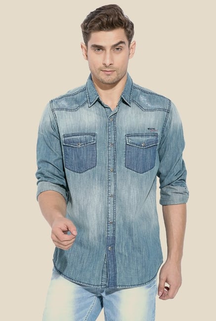 Mufti Blue Washed Denim Solid Shirt Mufti Blue Washed Denim Solid Shirt