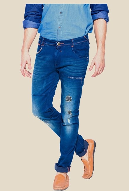 Mufti Blue Distressed Slim Fit Jeans Mufti Blue Distressed Slim Fit Jeans