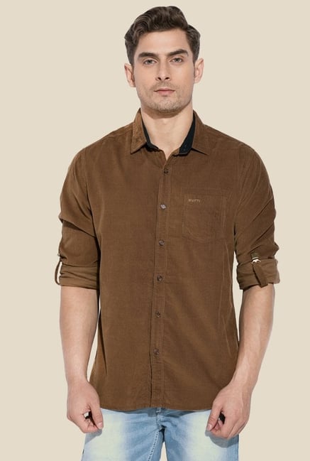 Mufti Brown Solid Full Sleeves Cotton Shirt Mufti Brown Solid Full Sleeves Cotton Shirt