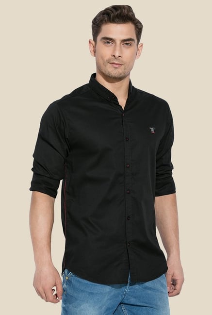 Mufti Black Solid Button Down Collar Shirt Mufti Black Solid Button Down Collar Shirt