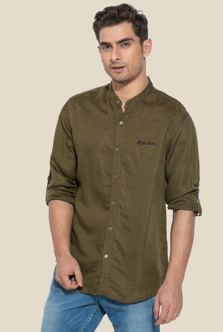 Mufti Olive Mandarin Collar Shirt Mufti Olive Mandarin Collar Shirt