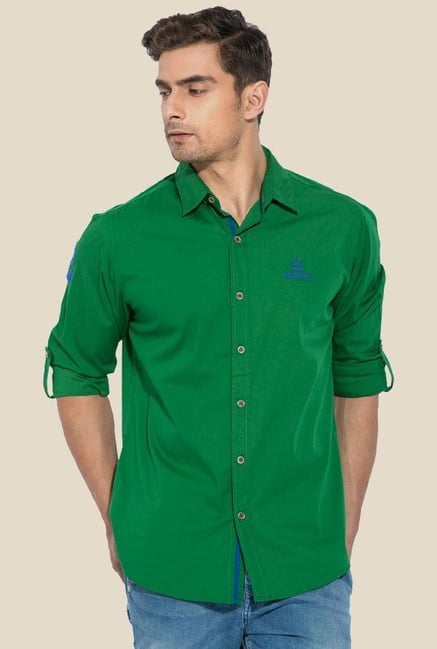 Mufti Green Solid Cotton Shirt Mufti Green Solid Cotton Shirt