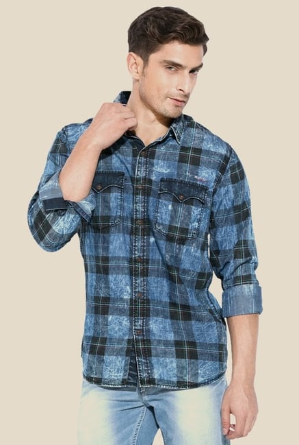 Mufti Blue & Black Checked Shirt Mufti Blue & Black Checked Shirt