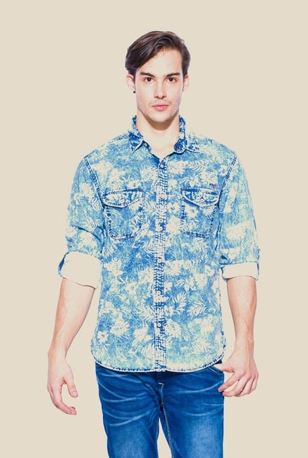 Mufti Blue Floral Print Shirt Mufti Blue Floral Print Shirt