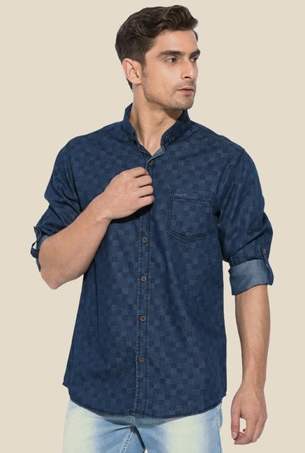 Mufti Blue Printed Button Down Collar Shirt Mufti Blue Printed Button Down Collar Shirt