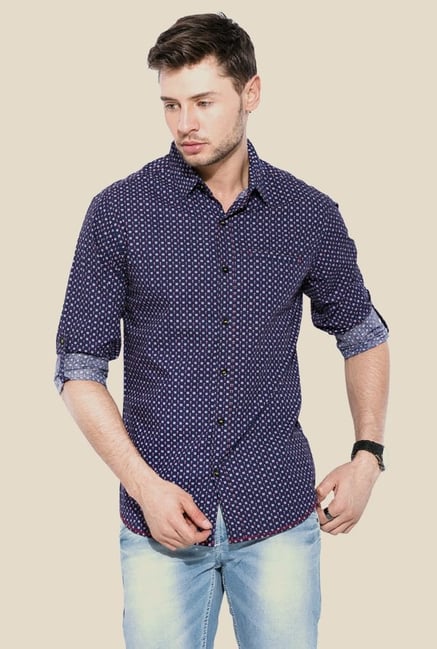 Mufti Navy Printed Cotton Shirt Mufti Navy Printed Cotton Shirt