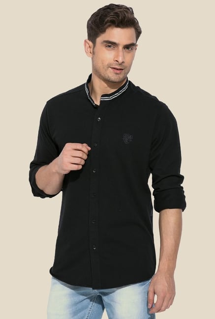 Mufti Black Mandarin Collar Shirt Mufti Black Mandarin Collar Shirt