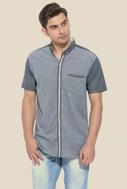 Mufti Grey Textured Half Sleeves Shirt Mufti Grey Textured Half Sleeves Shirt