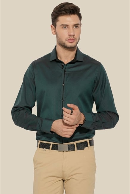 Mufti Green Solid Full Sleeves Shirt Mufti Green Solid Full Sleeves Shirt