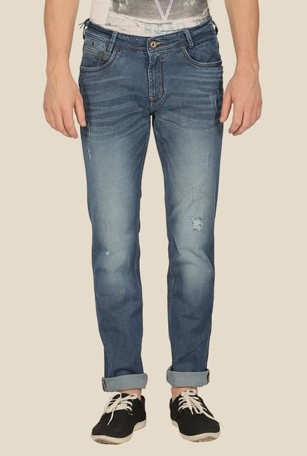 Mufti Blue Distressed Straight Fit Jeans Mufti Blue Distressed Straight Fit Jeans