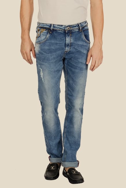 Mufti Blue Distressed Slim Fit Jeans Mufti Blue Distressed Slim Fit Jeans