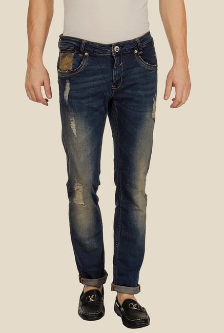 Mufti Blue Distressed Slim Fit Jeans Mufti Blue Distressed Slim Fit Jeans
