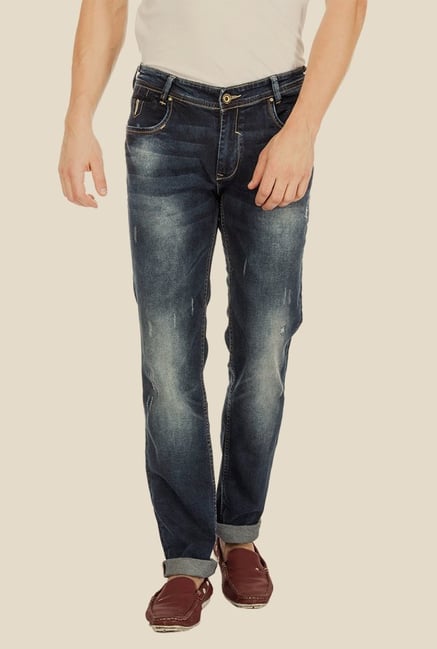 Mufti Blue Distressed Straight Fit Jeans Mufti Blue Distressed Straight Fit Jeans