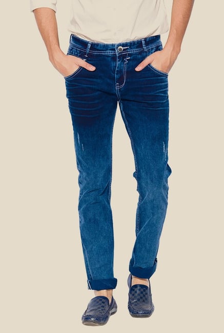 Mufti Blue Distressed Straight Fit Jeans Mufti Blue Distressed Straight Fit Jeans