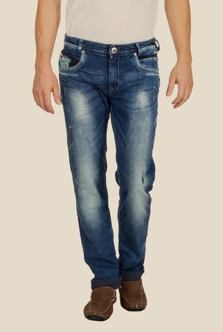 Mufti Blue Distressed Straight Fit Jeans Mufti Blue Distressed Straight Fit Jeans