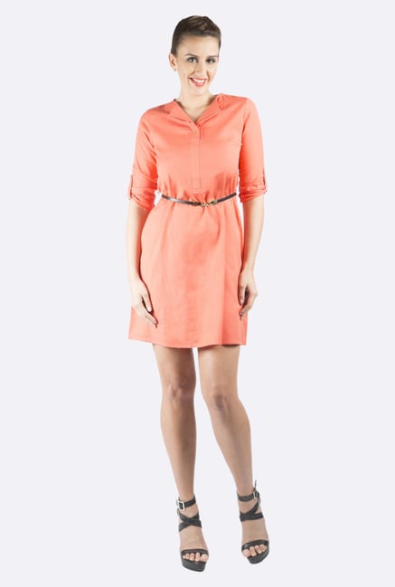 109 F Coral Solid Dress 109 F Coral Solid Dress