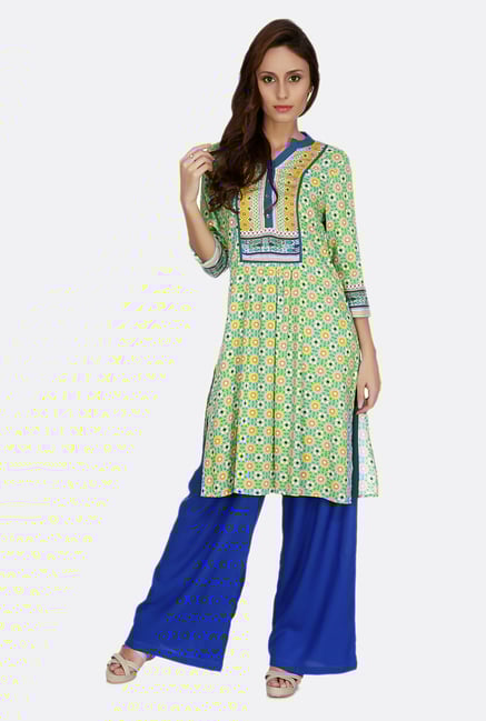 Fusion Beats Blue Printed Viscose Kurta Fusion Beats Blue Printed Viscose Kurta