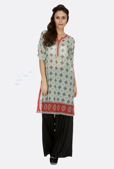Fusion Beats Green Printed 3/4th Sleeves Kurta Fusion Beats Green Printed 3/4th Sleeves Kurta