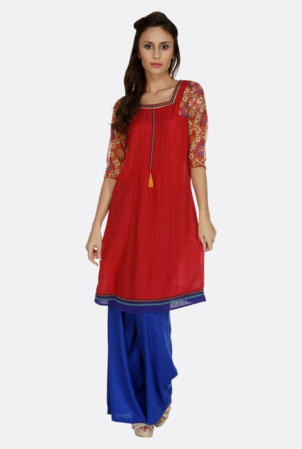 Fusion Beats Red Solid Kurta Fusion Beats Red Solid Kurta