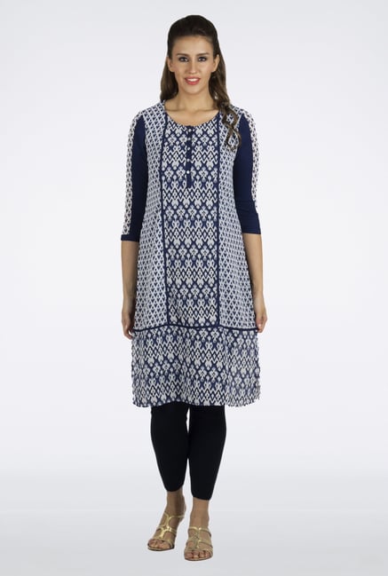 Fusion Beats Dark Blue Printed Kurta Fusion Beats Dark Blue Printed Kurta