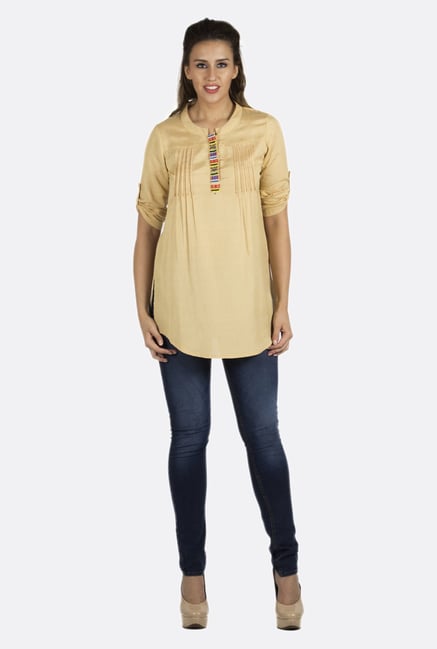 Fusion Beats Beige Solid Kurti Fusion Beats Beige Solid Kurti