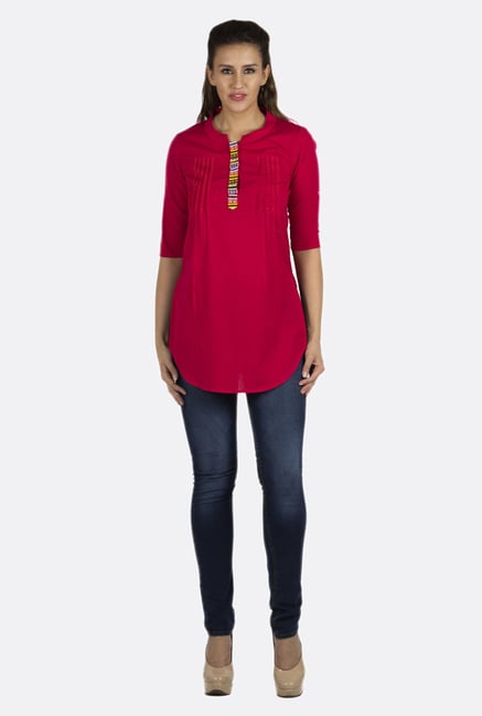 Fusion Beats Pink Solid Kurti Fusion Beats Pink Solid Kurti