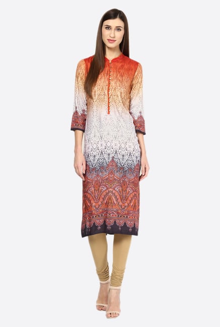 Fusion Beats Multicolor Printed Mandarin Collar Kurta Fusion Beats Multicolor Printed Mandarin Collar Kurta