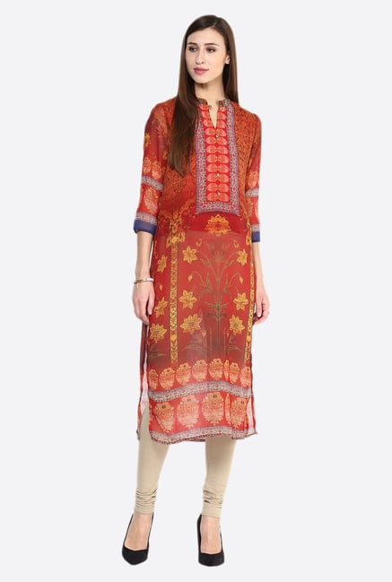 Fusion Beats Red Printed 3/4th Sleeves Kurta Fusion Beats Red Printed 3/4th Sleeves Kurta