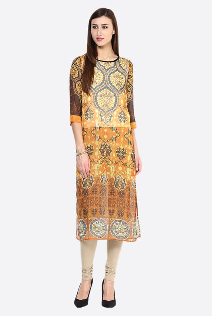 Fusion Beats Orange Printed Kurta Fusion Beats Orange Printed Kurta