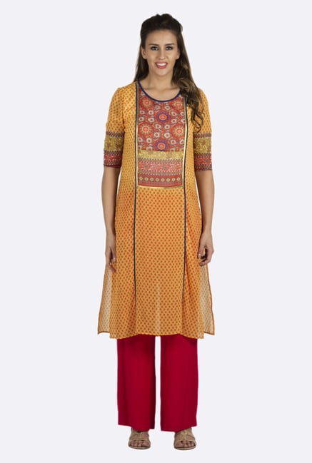 Fusion Beats Yellow Printed Kurta Fusion Beats Yellow Printed Kurta