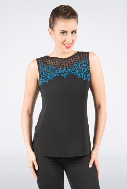109 F Black & Blue Embroidered Top 109 F Black & Blue Embroidered Top
