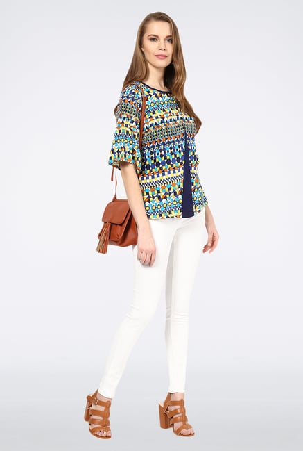 109 F Navy Printed Layered Top 109 F Navy Printed Layered Top