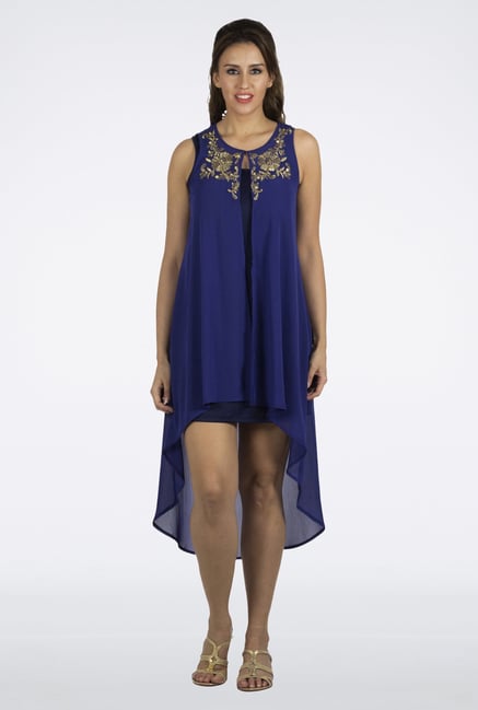 Fusion Beats Blue Embroidered Shrug Fusion Beats Blue Embroidered Shrug