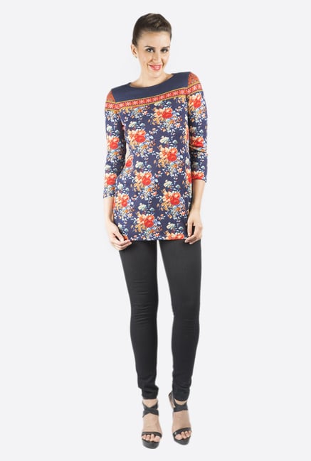 Fusion Beats Navy Floral Printed Tunic Fusion Beats Navy Floral Printed Tunic