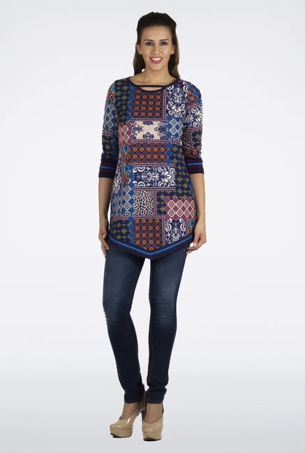 Fusion Beats Blue Printed Tunic Fusion Beats Blue Printed Tunic