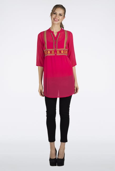 Fusion Beats Pink Embroidered Tunic Fusion Beats Pink Embroidered Tunic